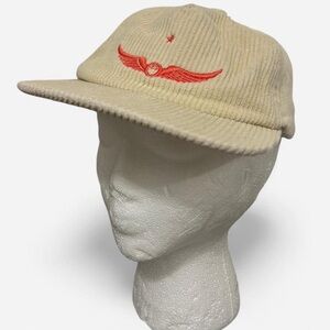 Beige Corduroy Cap with Red Embroidery